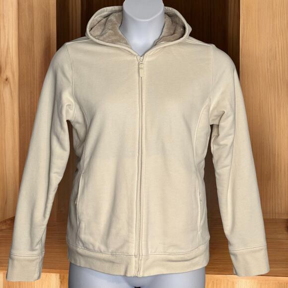 L.L.Bean Sherpa Lined Hoodie Jacket Women’s Size M Cream Cozy Casual Zip Pockets - Picture 2 of 9